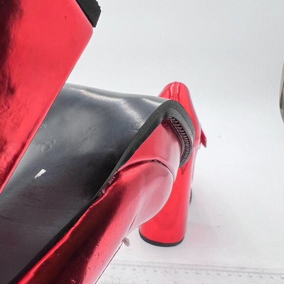 XYD Red Bling Rhinestones Strap Platform Mary Jane Square Toe High Chunky Pumps - Picture 6 of 8